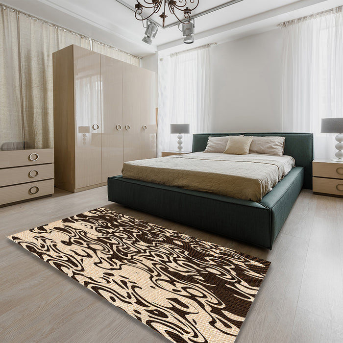 Patterned Black Brown Rug in a Bedroom, pat2382org