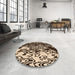 Round Patterned Black Brown Rug in a Office, pat2382org