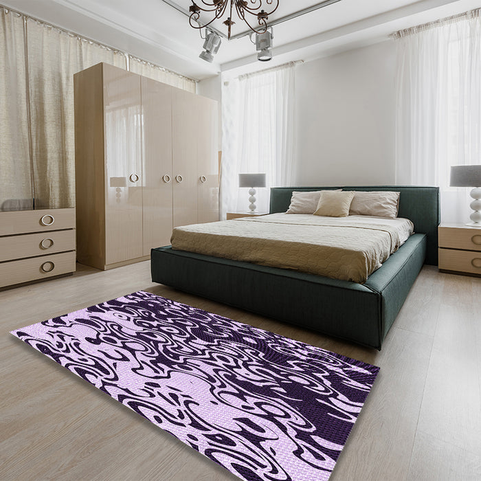 Round Machine Washable Transitional Dark Purple Rug in a Office, wshpat2382pur