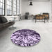 Round Patterned Dark Purple Rug in a Office, pat2382pur