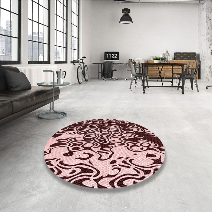 Round Patterned Baby Pink Rug in a Office, pat2382rd