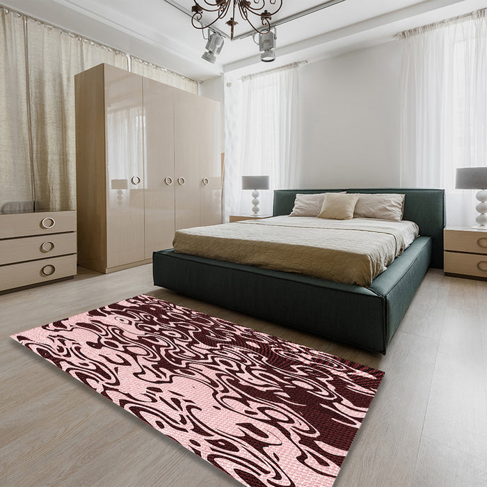 Round Machine Washable Transitional Pink Rug in a Office, wshpat2382rd