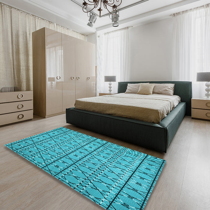 Round Machine Washable Transitional Dark Cyan Green Rug in a Office, wshpat2383lblu