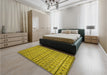 Patterned Dark Yellow Green Rug in a Bedroom, pat2383yw