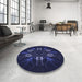 Round Patterned Deep Periwinkle Purple Rug in a Office, pat2384blu