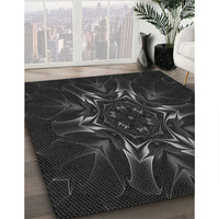 Patterned Black Rug, pat2384gry