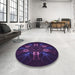 Round Patterned Deep Purple Rug in a Office, pat2384pur