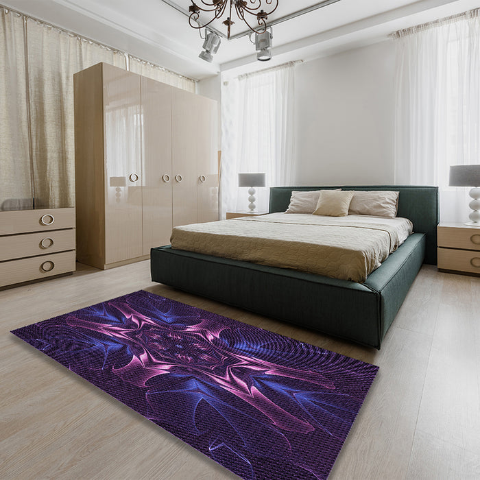 Patterned Deep Purple Rug in a Bedroom, pat2384pur