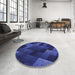 Round Patterned Denim Dark Blue Rug in a Office, pat2385blu