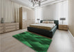 Patterned Dark Forest Green Rug in a Bedroom, pat2385grn