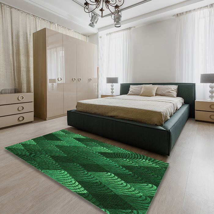 Patterned Dark Forest Green Rug in a Bedroom, pat2385grn