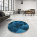 Round Patterned Blue Rug in a Office, pat2385lblu