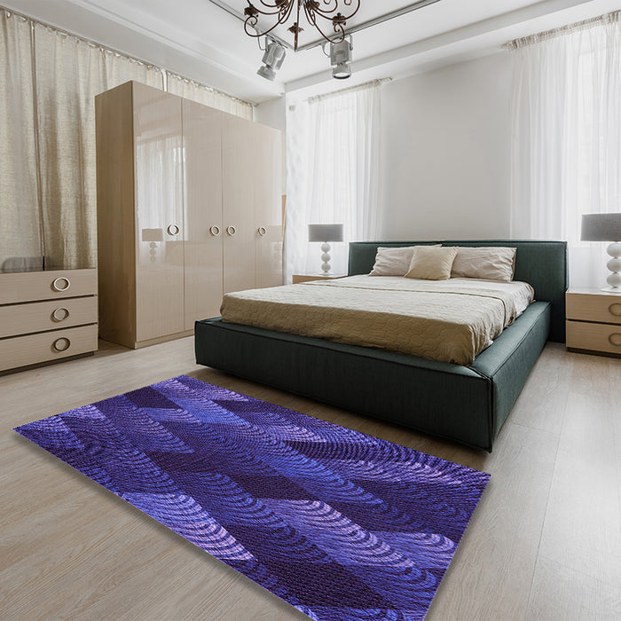 Round Machine Washable Transitional Denim Dark Blue Rug in a Office, wshpat2385pur