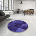 Round Patterned Denim Dark Blue Rug in a Office, pat2385pur