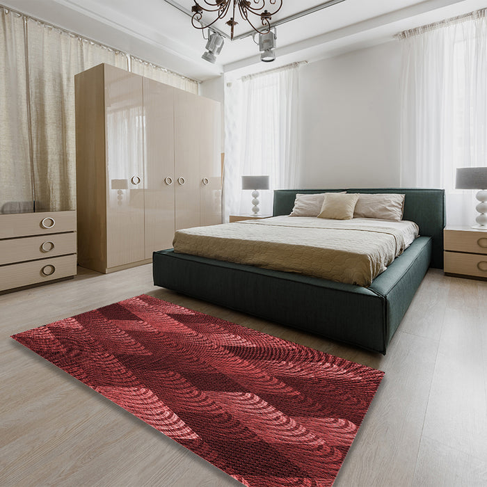 Round Machine Washable Transitional Red Rug in a Office, wshpat2385rd