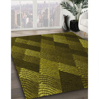 Patterned Dark Yellow Green Rug, pat2385yw