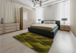 Patterned Dark Yellow Green Rug in a Bedroom, pat2385yw