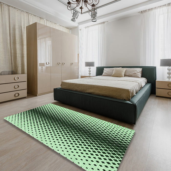 Patterned Dark Forest Green Rug in a Bedroom, pat2387grn
