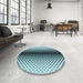 Round Patterned Deep-Sea Blue Rug in a Office, pat2387lblu