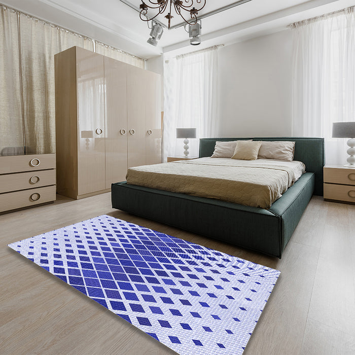Patterned Blue Rug in a Bedroom, pat2388blu
