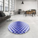 Round Patterned Blue Rug in a Office, pat2388blu