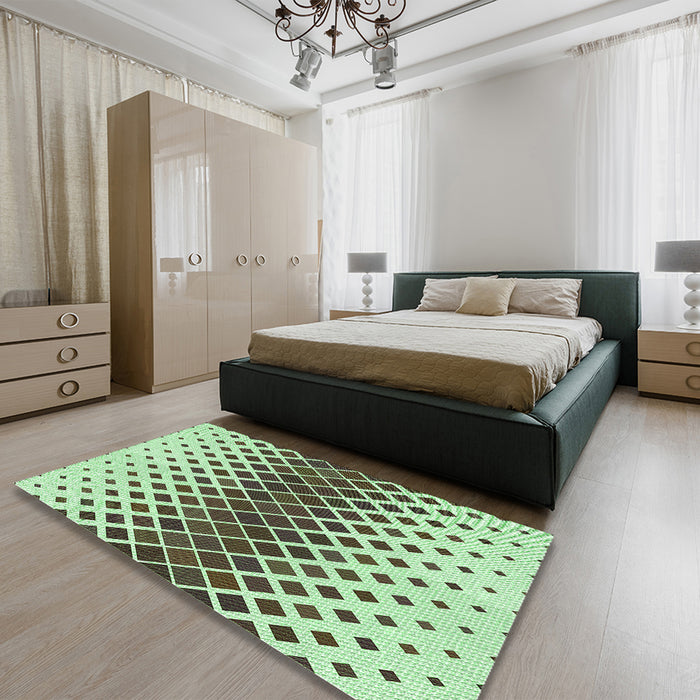 Patterned Pale Green Rug in a Bedroom, pat2388grn