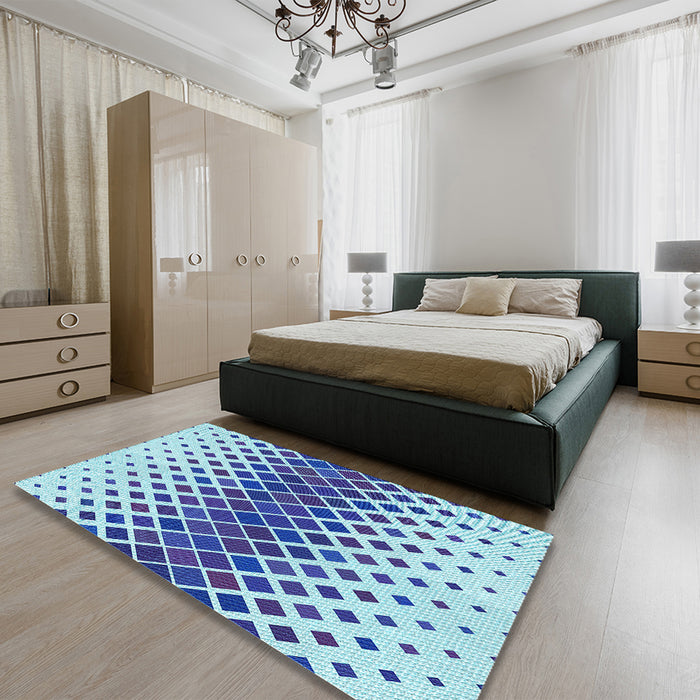 Round Machine Washable Transitional Blue Rug in a Office, wshpat2388lblu
