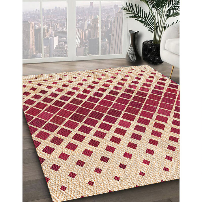 Patterned Deep Peach Orange Rug in Family Room, pat2388org