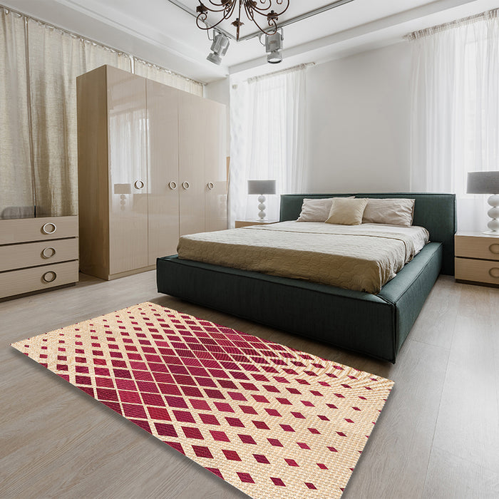 Patterned Deep Peach Orange Rug in a Bedroom, pat2388org