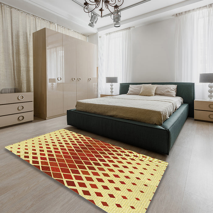 Patterned Red Rug in a Bedroom, pat2388yw