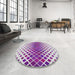 Round Machine Washable Transitional Dark Orchid Purple Rug in a Office, wshpat2388