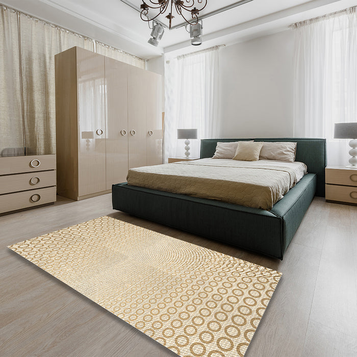 Patterned Vanilla Gold Rug in a Bedroom, pat2389brn