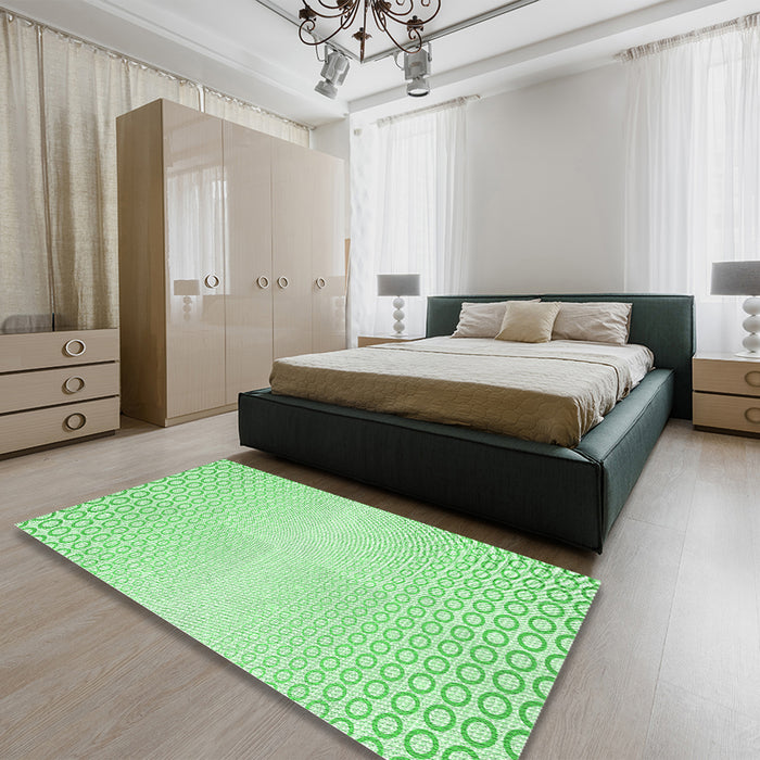 Patterned Green Rug in a Bedroom, pat2389grn