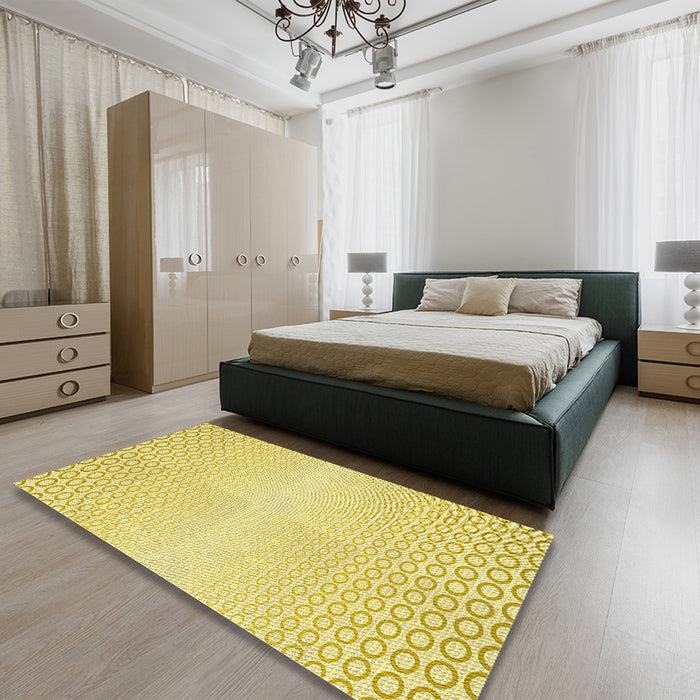 Patterned Yellow Rug in a Bedroom, pat2389yw