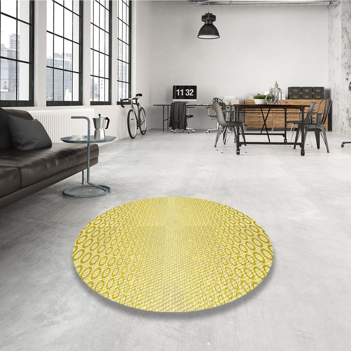 Round Patterned Yellow Rug in a Office, pat2389yw