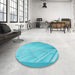 Round Patterned Bright Turquoise Blue Rug in a Office, pat239lblu