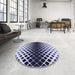 Round Patterned Blue Rug in a Office, pat2390blu