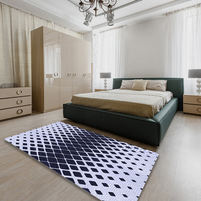 Patterned Blue Rug in a Bedroom, pat2390blu