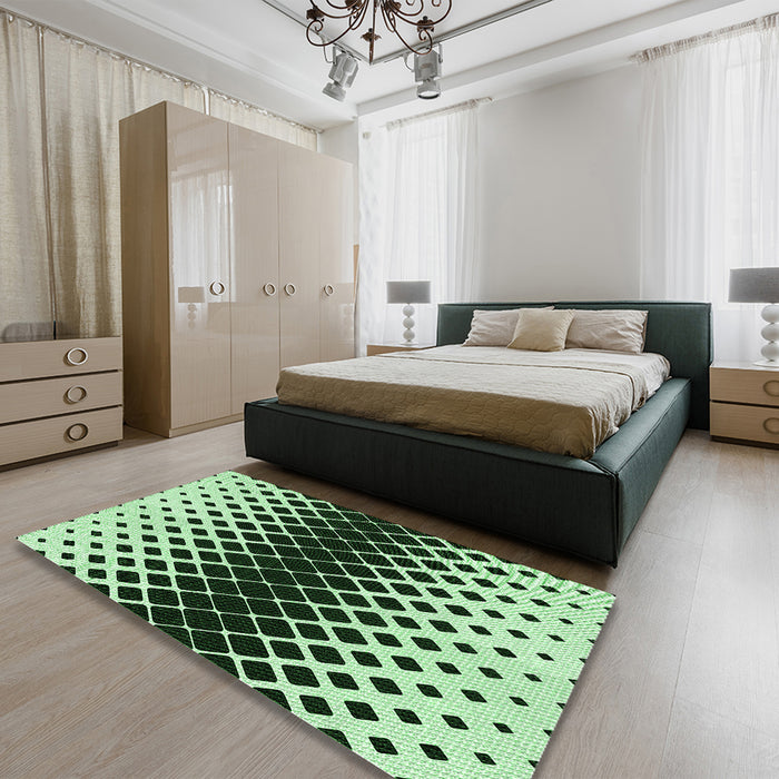 Patterned Dark Forest Green Rug in a Bedroom, pat2390grn