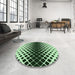 Round Patterned Dark Forest Green Rug in a Office, pat2390grn