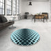 Round Patterned Deep-Sea Blue Rug in a Office, pat2390lblu