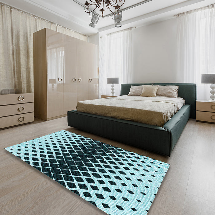 Patterned Deep-Sea Blue Rug in a Bedroom, pat2390lblu