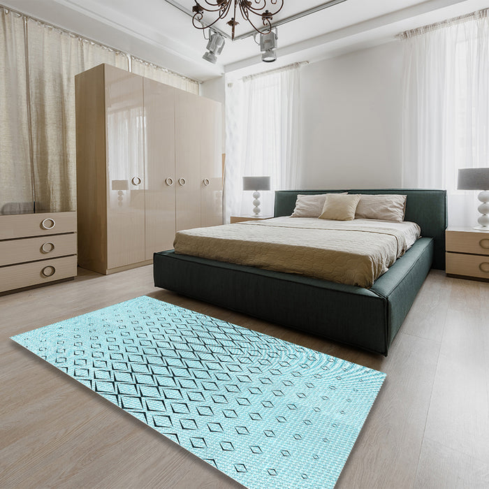 Round Machine Washable Transitional Electric Blue Rug in a Office, wshpat2391lblu