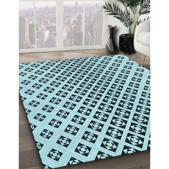 Patterned Electric Blue Rug in Family Room, pat2392lblu