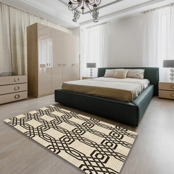 Patterned Vanilla Gold Rug in a Bedroom, pat2394brn