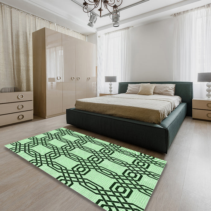 Round Machine Washable Transitional Mint Green Rug in a Office, wshpat2394grn