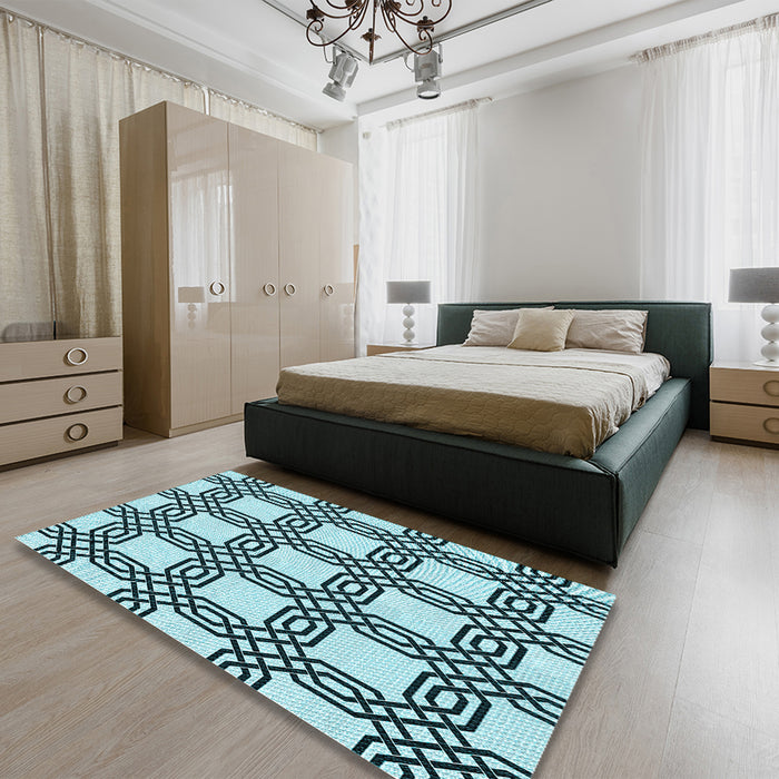 Patterned Blue Rug in a Bedroom, pat2394lblu