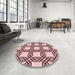 Round Patterned Brown Red Rug in a Office, pat2394rd