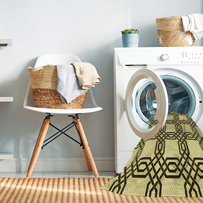 Machine Washable Transitional Mustard Yellow Rug in a Washing Machine, wshpat2394yw