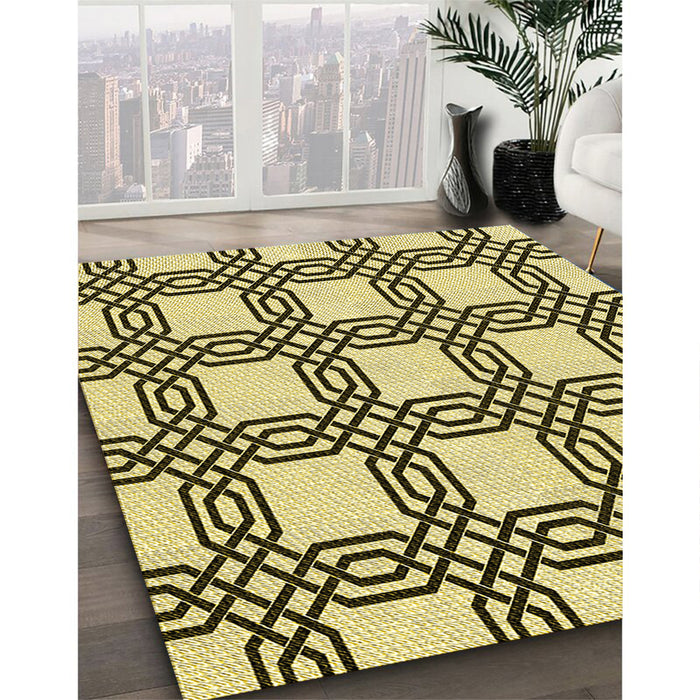 Patterned Mustard Yellow Rug in Family Room, pat2394yw